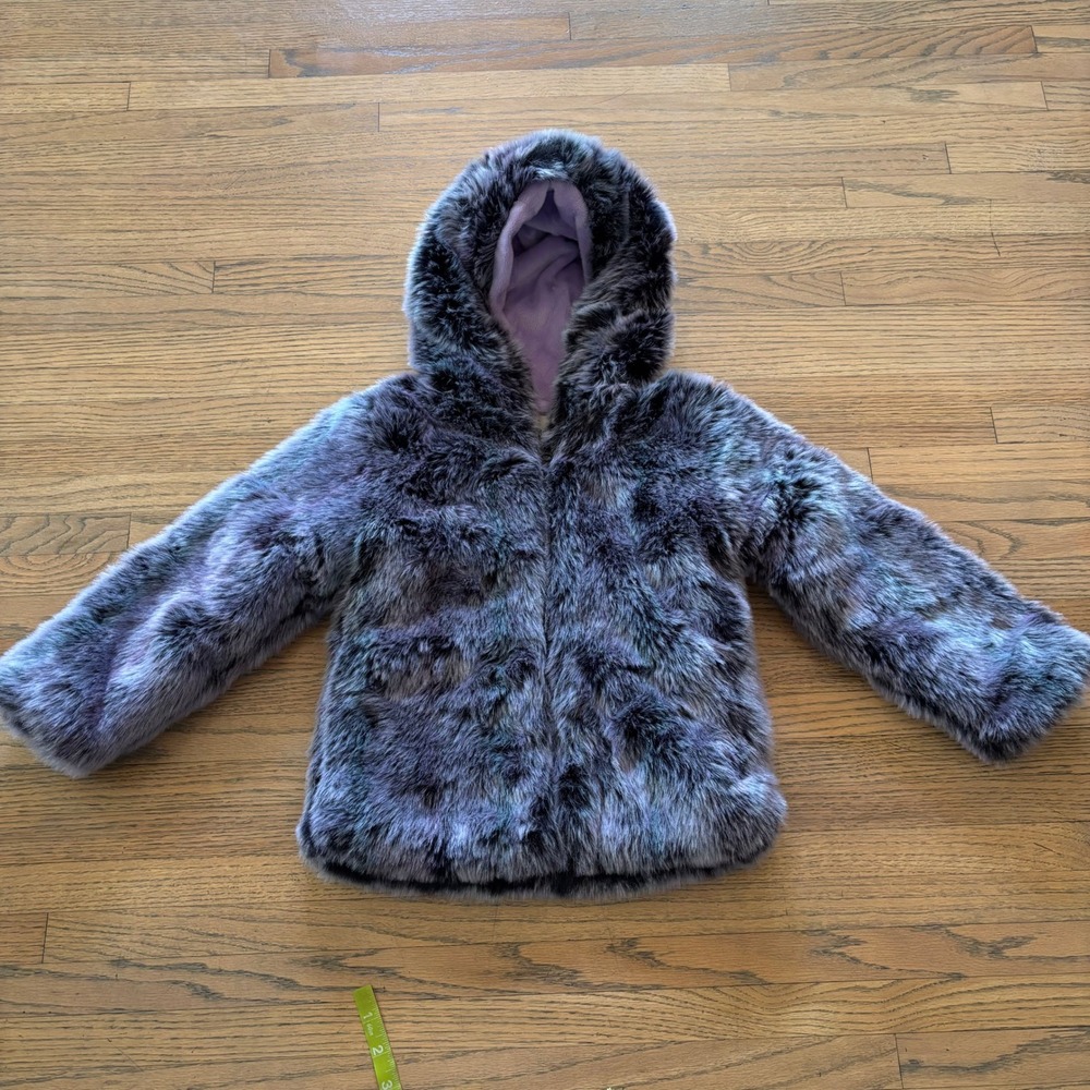 American Widgeon Girls Purple Faux Fur Hooded Winter Coat Jacket Size 5‎